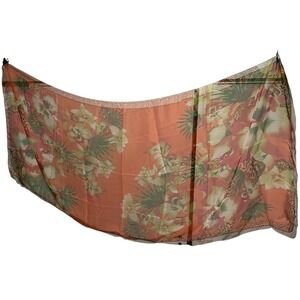 Kenzo Paris Orange Floral Leopard Print silk Scarf Shawl Wrap Lightweight‎ 70"